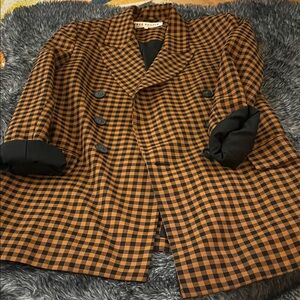 Free People Checkered Coat in Black and Brown